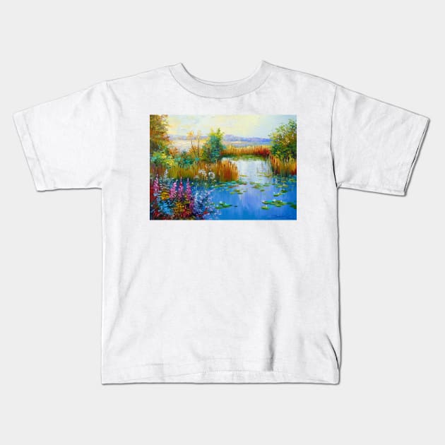 Flowers by the pond Kids T-Shirt by OLHADARCHUKART